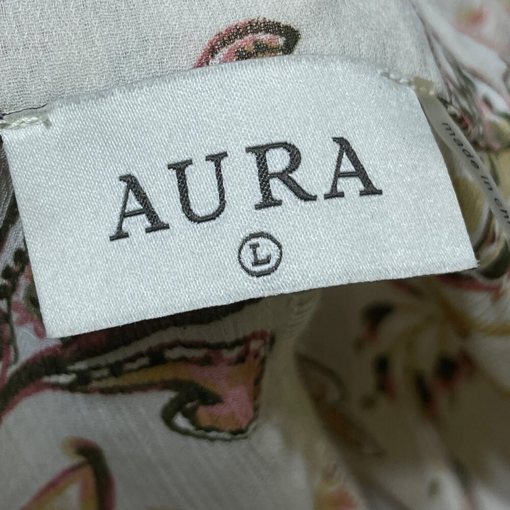Aura Boho Maxi Dress Cream Peach Size L Large Long Sleeve Ruffle - Picture 6 of 8